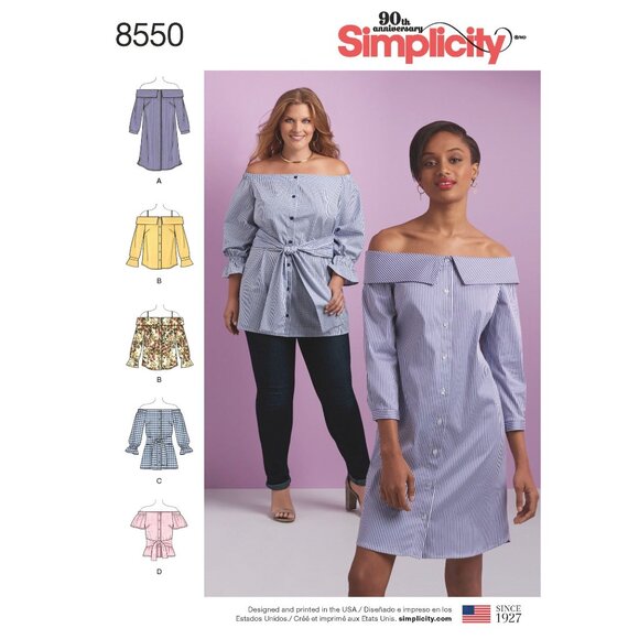 Simplicity 8550 Womens Off-The-Shoulder Dress & Top Sewing Pattern Sizes 20W-28W - Picture 1 of 3